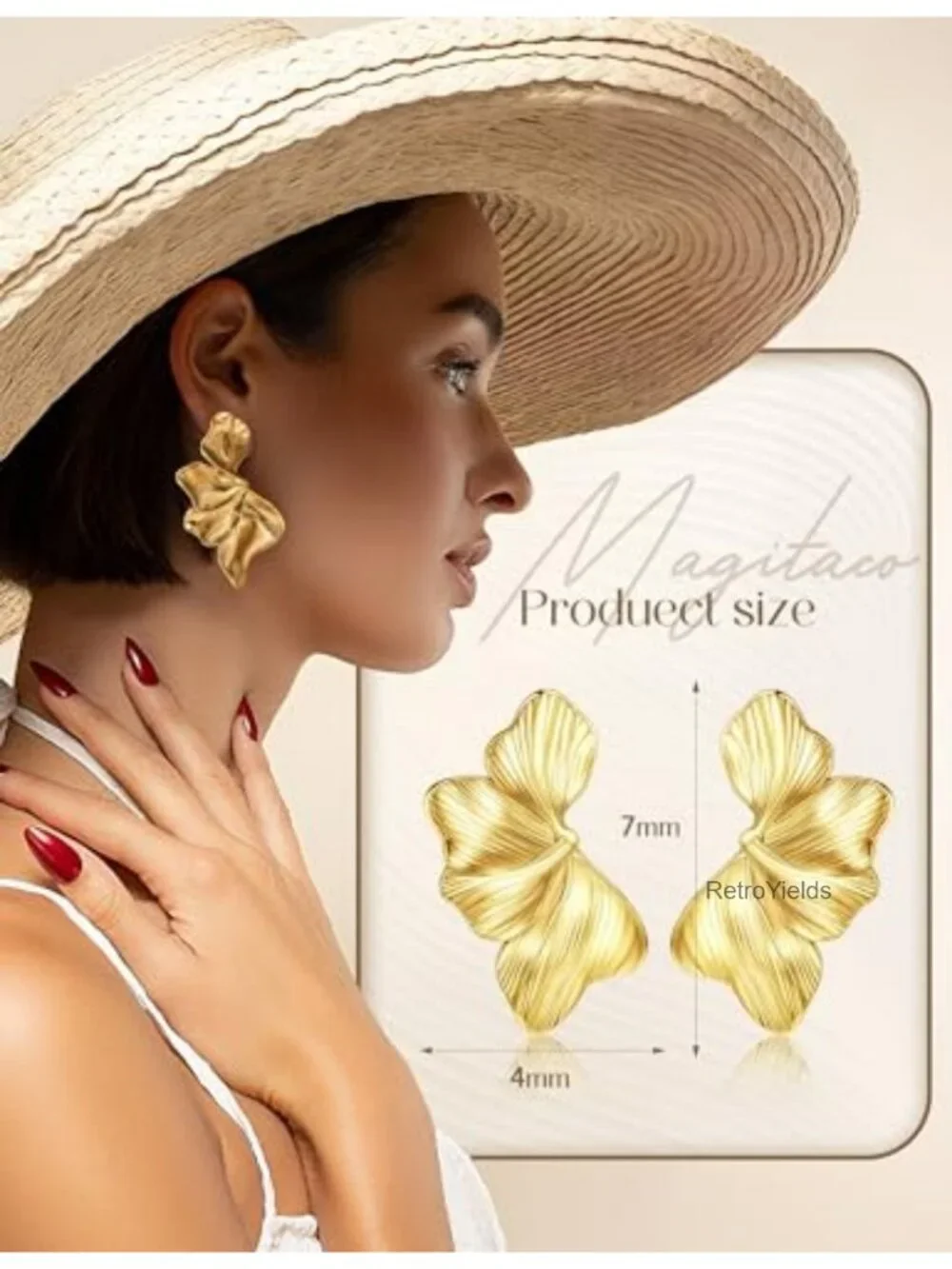 Large Lightweight Dangle Earrings for Women Floral Petal Design 14K Gold Plated